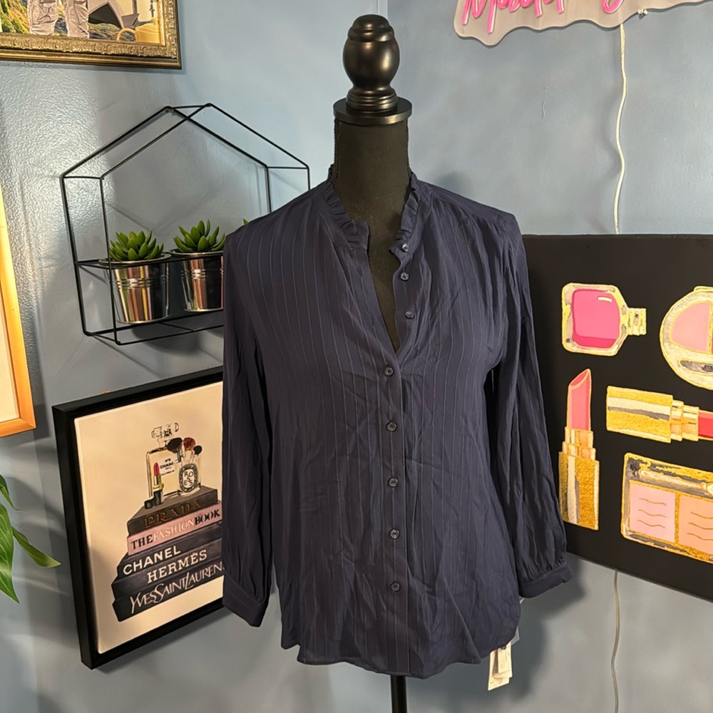 Treasure & bond navy blue button down blouse